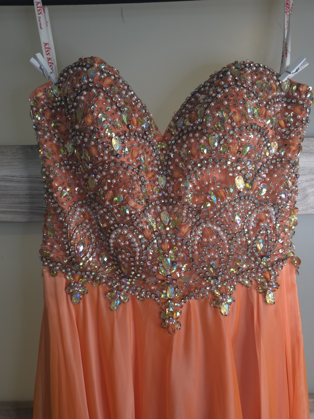 Mary's Bridal Coral Beaded Crystal Sweetheart Prom Formal Gown - Size 8